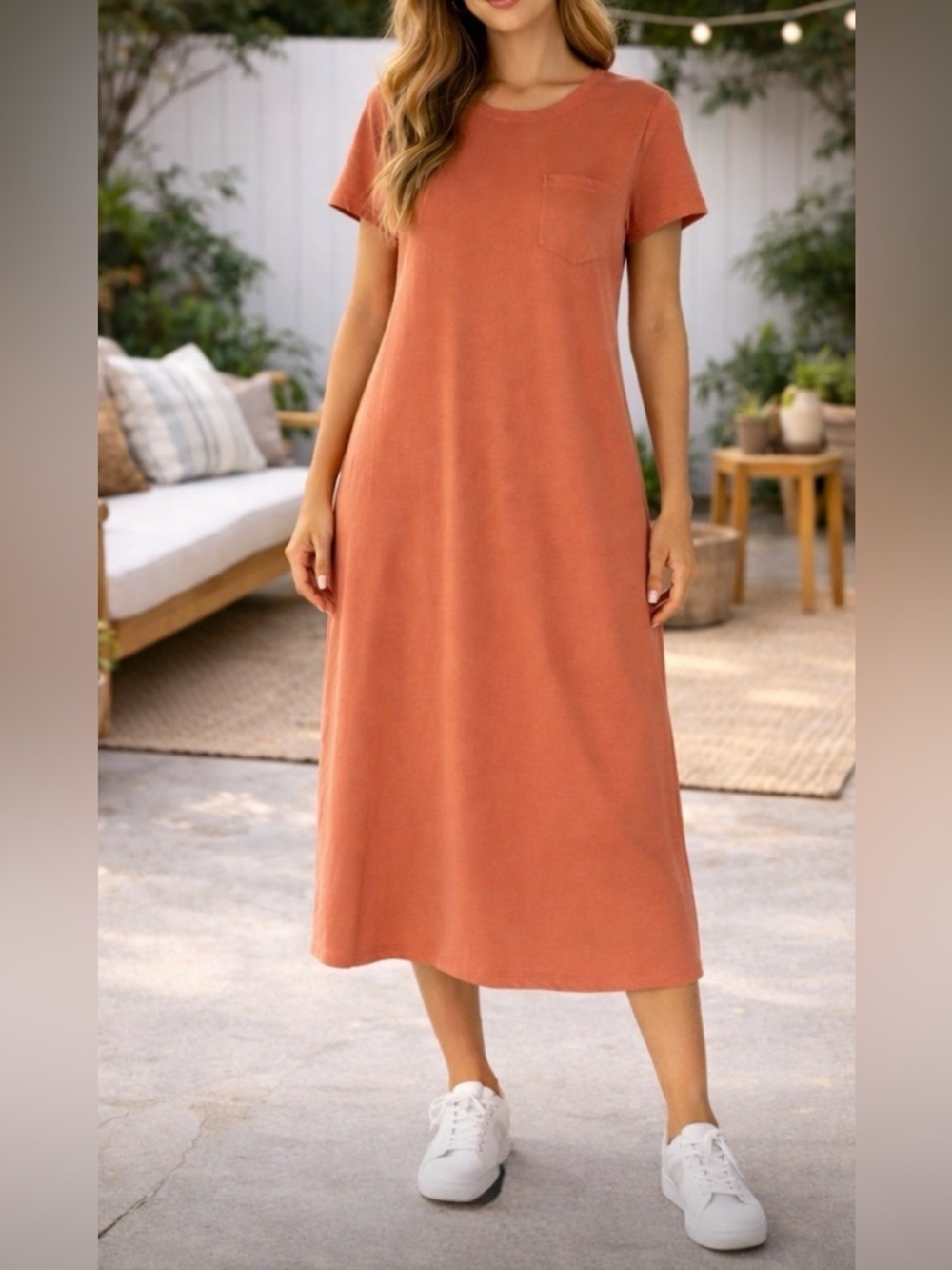 The Normal Brand Active Puremeso Jersey Short Sleeve Pocket T Shirt Midi Dress L